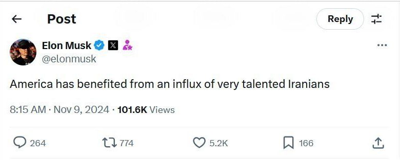 توییت ایلان ماسک درمورد ایرانیان /عکس_بام وطن 1 توییت ایلان ماسک درباره ایرانیان /عکس