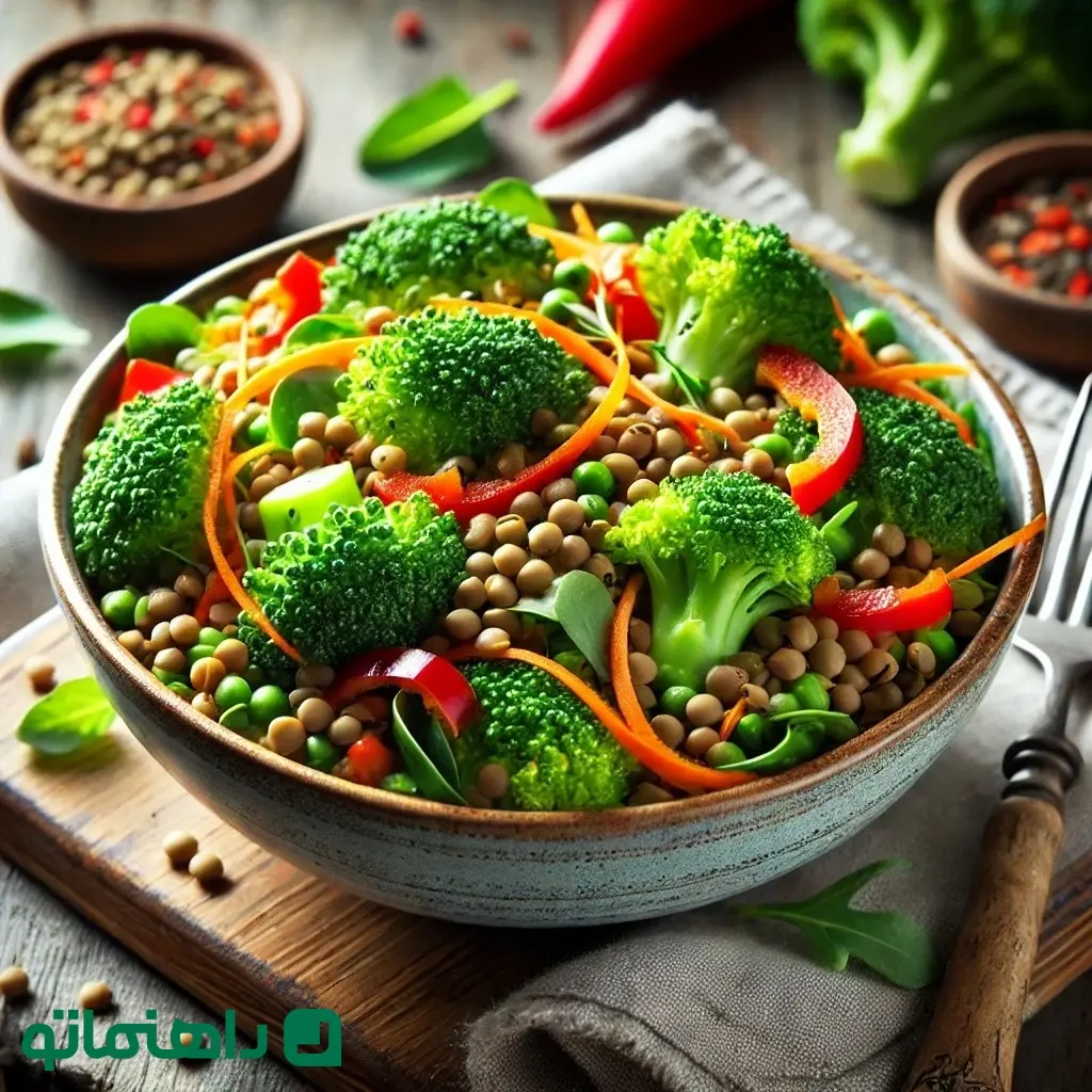 ۵ سالاد کلم بروکلی برای یک رژیم غذایی سالم_بام وطن 11 سالاد کلم بروکلی باعدس